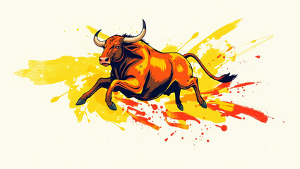 a vibrant illustration of a single majestic bull
