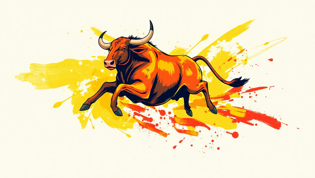 a vibrant illustration of a single majestic bull