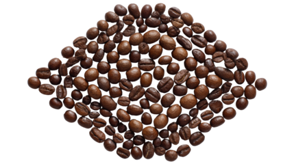 Coffee beans arranged in a diamond shape on a white background.