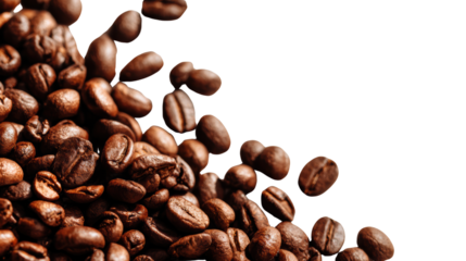Coffee beans on black background, rich texture and aroma, perfect for coffee lovers.