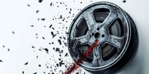 Obraz premium Film reel with red thread unraveling from core 