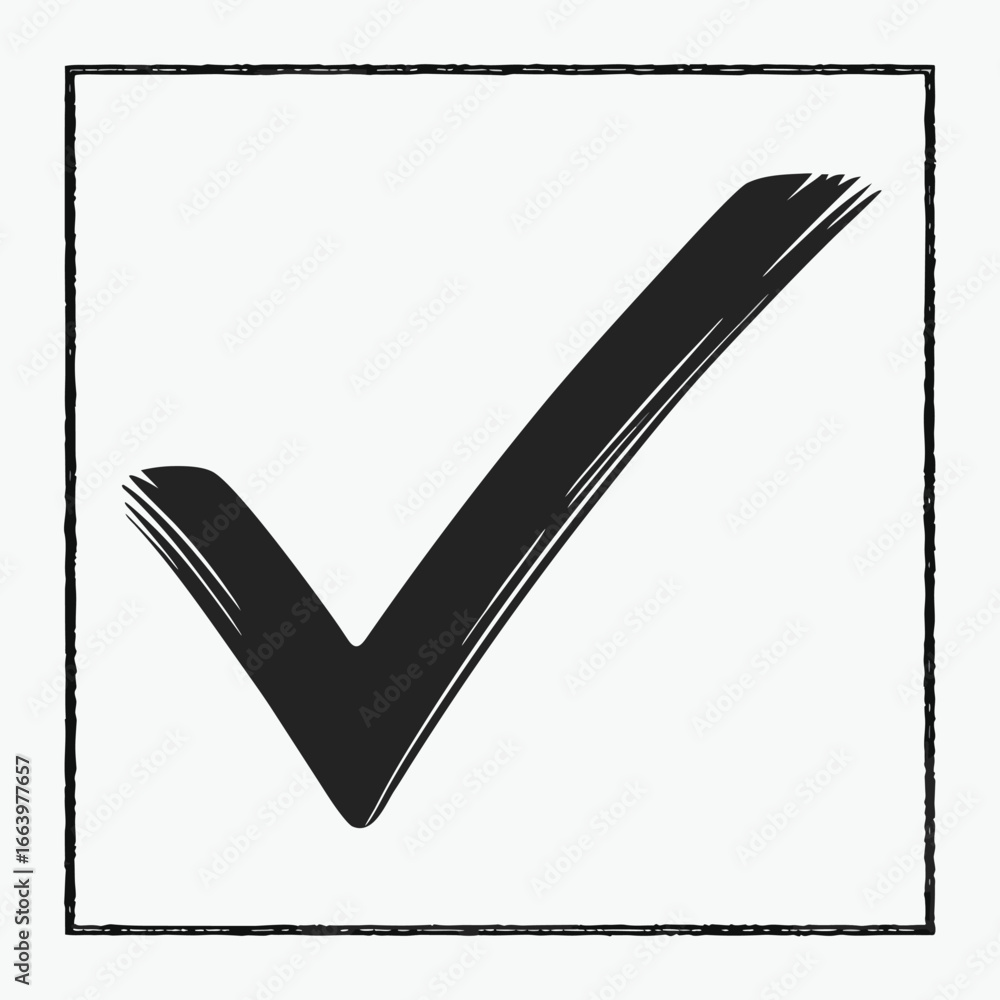 Poster hand drawn check mark inside a square frame tick correct