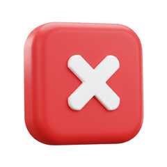 A vibrant three-dimensional rendering showcases a bold red square with a prominent white '' symbol, symbolizing cancellation or negation, against a clean backdrop.