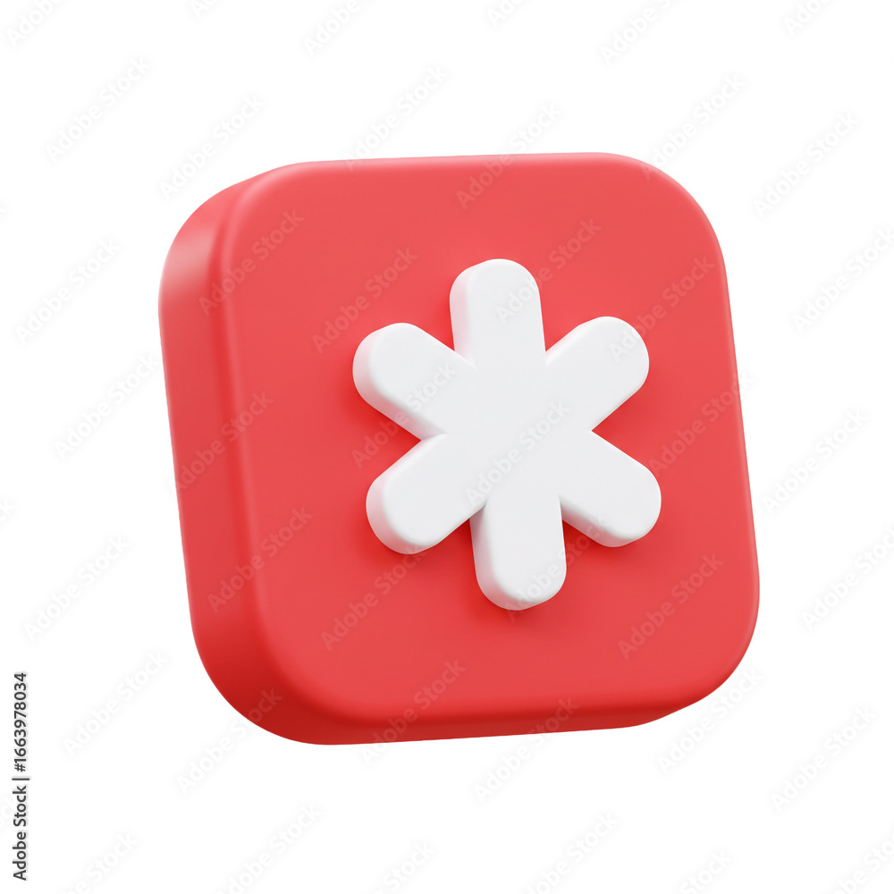 Fototapete a vibrant rendering showcases a bright red square with a white asterisk symbol centered, representin
