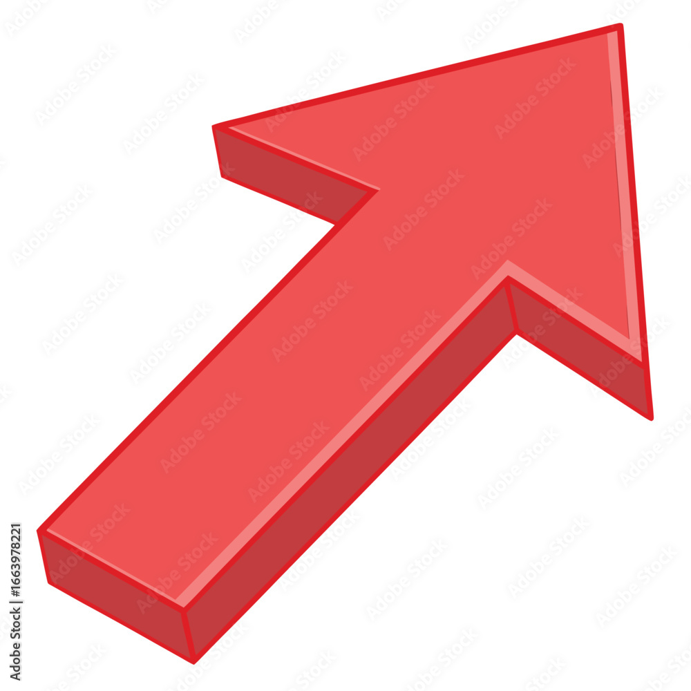 Poster red 3d arrow pointing diagonally upwards on a white background three dimensional direction