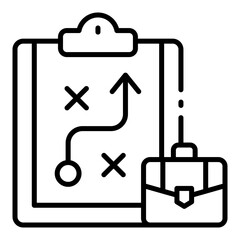 business strategy outline icon showing clipboard with plan and growth path