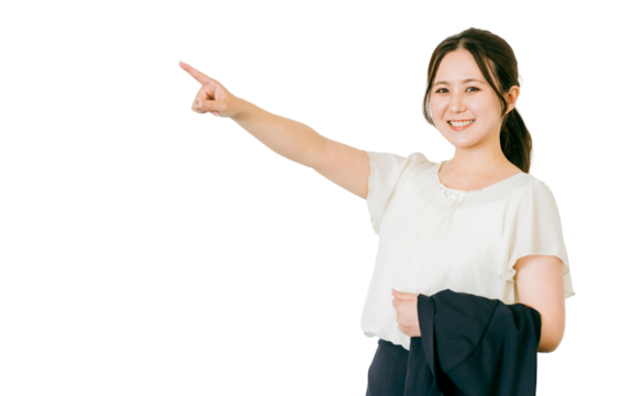 指差しをする若いアジア人ビジネスウーマン（就活・目標・おすすめ）
