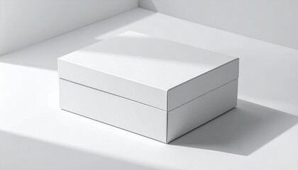 Naklejka premium Minimal cosmetic box mockup with clean indoor design and soft natural light. Photorealistic, high-resolution template for professional product branding and packaging design.