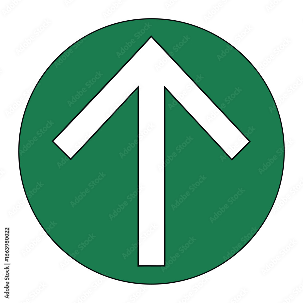 Poster white upward arrow inside a green circle on white background direction pointer