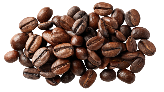 Fresh roasted coffee beans on a white isolate background, perfect for coffee lovers and culinary themes.