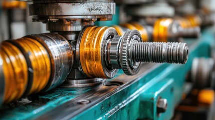 Naklejka premium Industrial Machine Close-Up: Teal Metalwork Precision