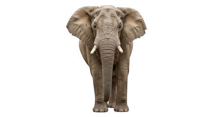 Majestic African Elephant Standing Tall Facing Forward in a Full Body Portrait Against a Transparent Background