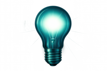 Glowing light bulb on a transparent background symbolizing creativity, innovation, and new ideas