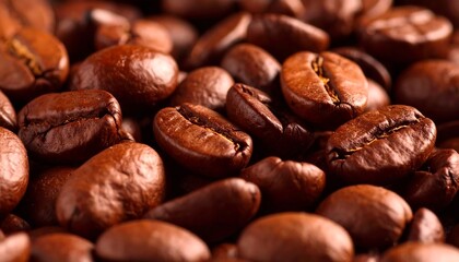 Fototapeta premium Close-up view of numerous coffee beans, showcasing their rich brown tones and detailed textures.