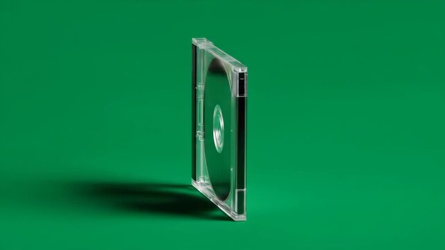 Blank CD in a Transparent Jewel Case Isolated on a Solid Green Background for Mockup Use
