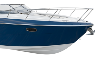 Bow of a Modern Blue and White Motorboat