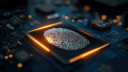 Fingerprint scan on a circuit board, illuminated