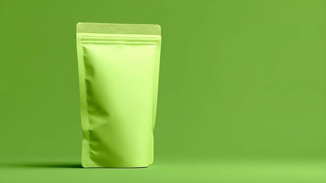 Sleek Green Stand-Up Pouch Product Mockup on a Minimalist Monochrome Green Studio Background for Branding