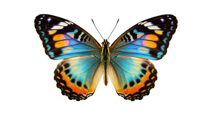 Vibrant Blue Butterfly with Orange and Black Wing Patterns Against a Black Background showcasing its delicate beauty and intricate details