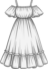 White off the shoulder ruffled maxi dress with braided straps and tiered hem white dress