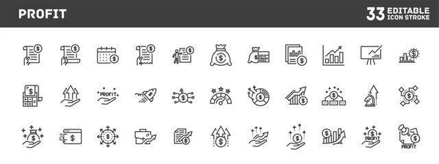 Title: Financial analyst expressing profit and growth strategies in digital workspace, icon set for web and presentation design, icon illustration