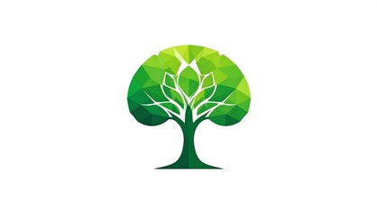 Obraz premium A stylized, polygon-based image of a tree, showcasing a vibrant green color palette against a plain white background.