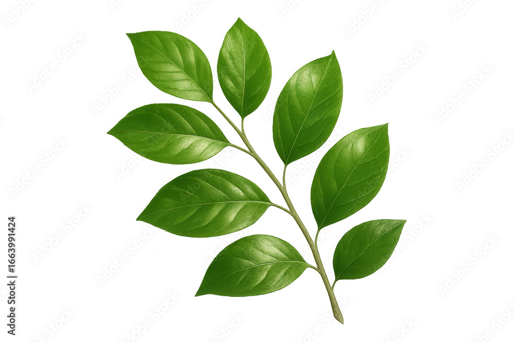 Aufkleber green leaves branching vibrantly, pristine transparent backdrop enabling smooth digital design integ