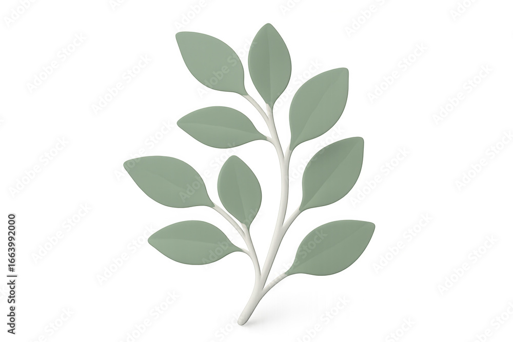 Poster simple 3d rendering of a green leaf branch isolated on a transparent background, perfect for nature-