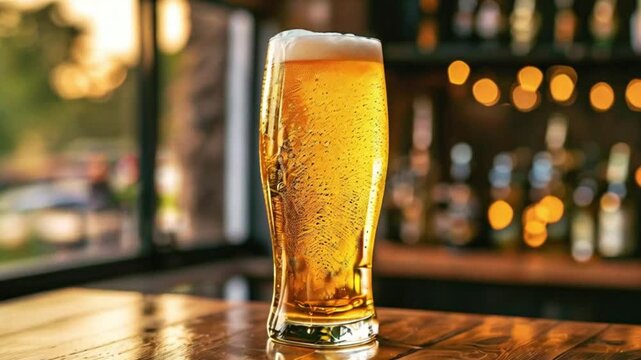 A crisp golden ale in a tall, slender glass, perfect for a refreshing summer evening.
