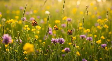 Obraz premium Butterflies Dancing in a Field of Wildflowers A Beautiful Summer Scene