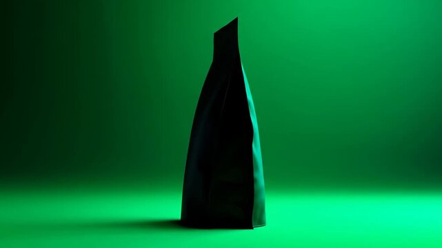 Modern Green Stand-Up Pouch Packaging Mockup Revealed with Dramatic Lighting in a Minimalist Studio