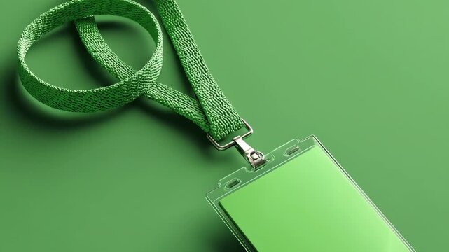 Sleek Green ID Badge Mockup with Textured Lanyard for Customizable Corporate and Event Passes