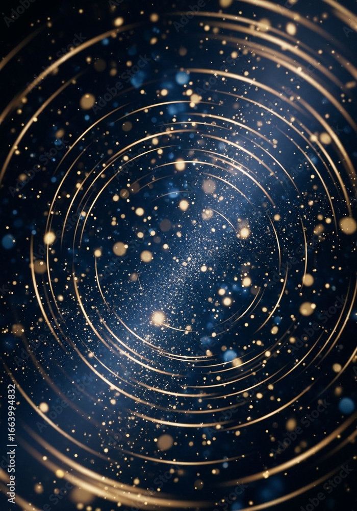 Poster stunning gold light trails in a dynamic circular pattern with sparkling bokeh