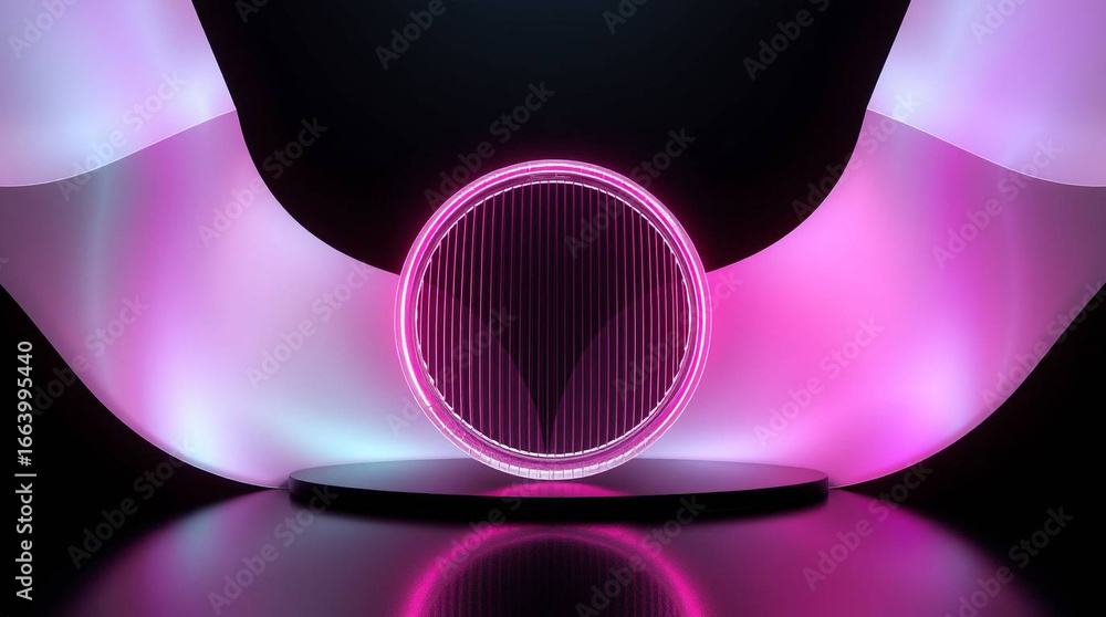 Aufkleber neon light circle platform stage product display background abstract futuristic modern design showca