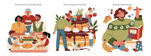Family Dinner Joy, Dessert Decoration, Recipe Creation