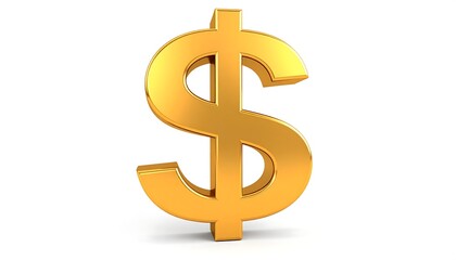 Obraz premium A glossy, golden dollar sign symbol stands out against a plain white background.