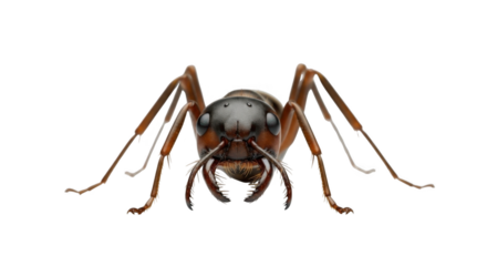 Detailed close-up front view of a large red wood ant insect with its antennae and mandibles clearly visible against a black background a macro photograph showcasing its intricate anatomy and texture