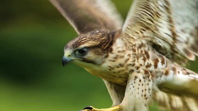 Wild Hawk in Slow Motion Spreads Its Wings, Revealing Intense Eyes and Sharp Talons