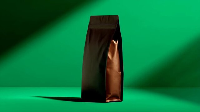 Sleek Brown Product Pouch Mockup Illuminated by Striking Shadows Against a Rich Green Wall