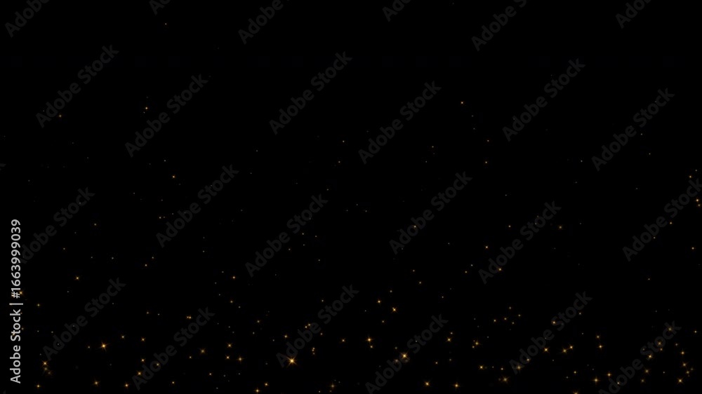 Poster abstract animation loop glow gold stars particles flow up on black background. 4k 3d seamless loopin