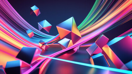 Abstract cubes geometric shapes colorful lines background wallpaper design illustration rendering art backdrop
