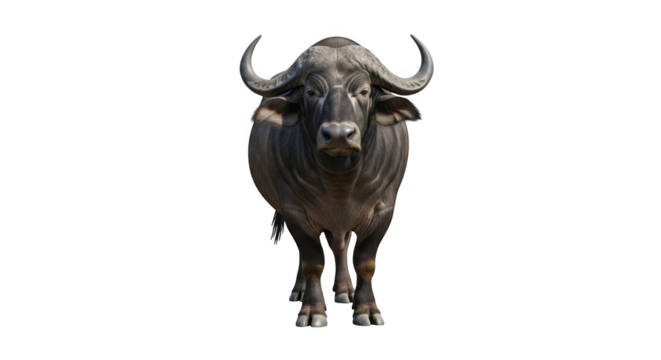 Majestic African Buffalo stands powerfully in natural habitat showcasing its formidable curved horns and rugged appearance representing African wildlife and nature