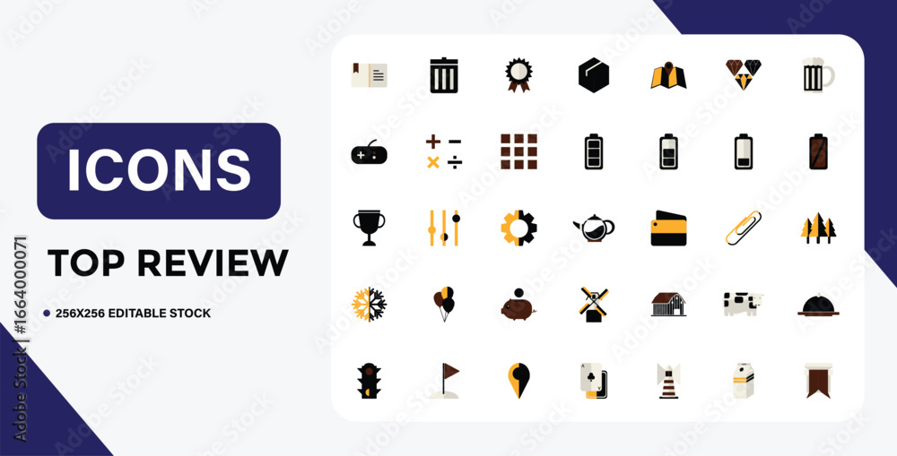 Poster collection of diverse icons for web design and graphic design projects