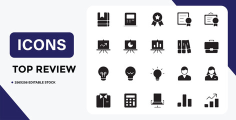 Collection of Business and Finance Icons for Top Review and Editable Stock