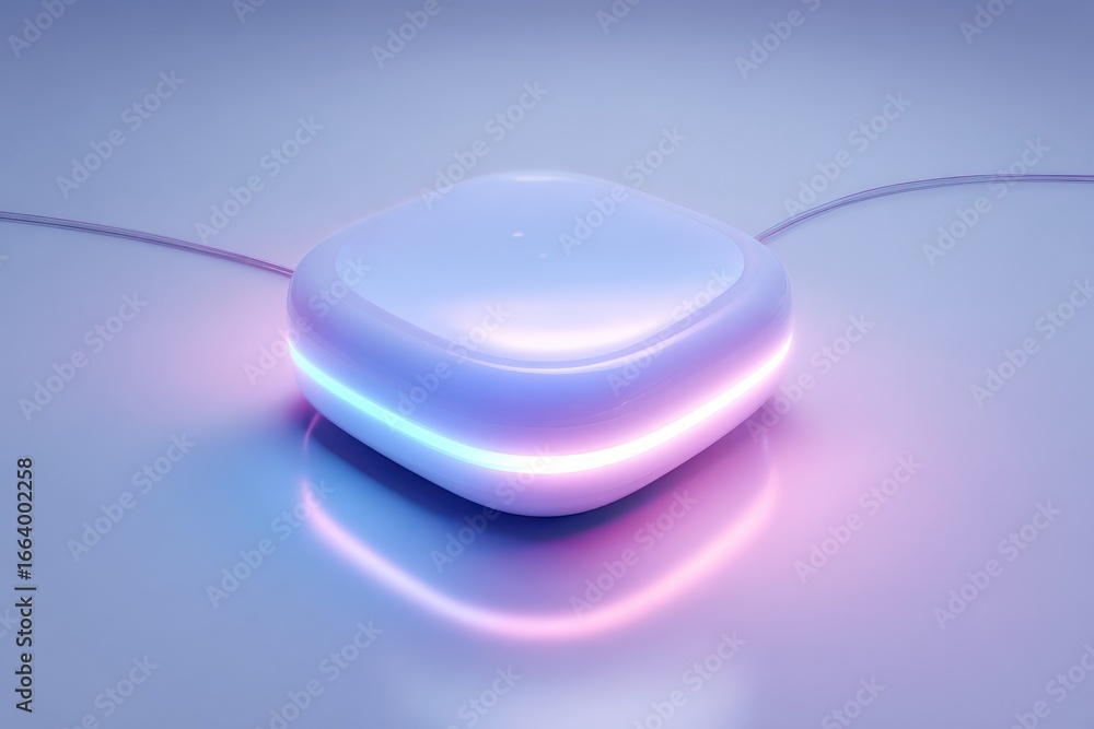 Poster Modern glowing cube with colorful led lights and reflection