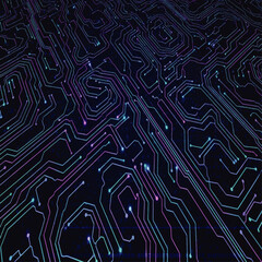 Abstract Close-up of a Circuit Board's Intricate Wiring Pattern.