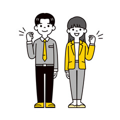 やる気満々の、若い元気な男性社員と女性社員の全身イラスト素材セット＿ベクター