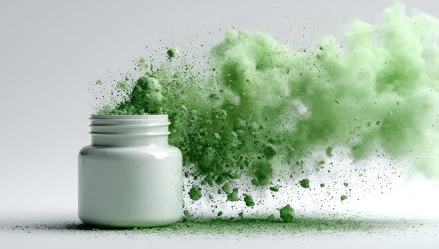 Powder erupting from a white jar