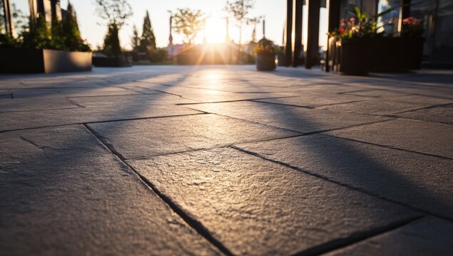 Sunlit paving stones in an outdoor plaza