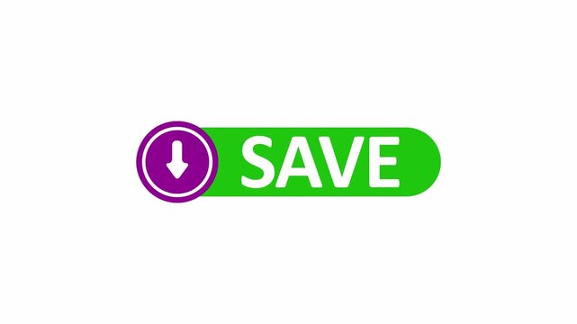 A vibrant green save button with a purple down arrow icon for modern website and application user interface design